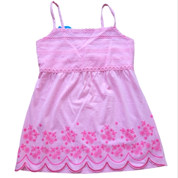 Justice Pink Silver Floral Embroidered Eyelet Camisole Size 12 Girls - Picture 1 of 8